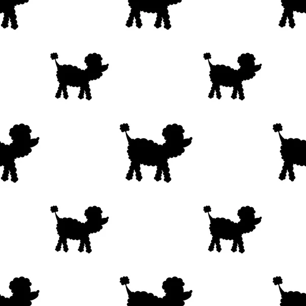 Patrón de repetición con silueta de perro caniche sobre fondo blanco — Archivo Imágenes Vectoriales