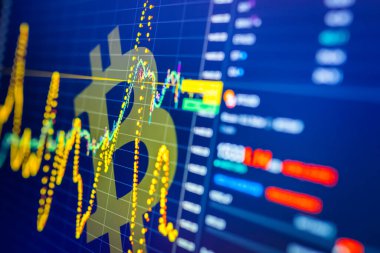 Karşılıklı kripto para birimi piyasasında veri analizi: sergilenen mumlar, çizelgeler ve diğer ticari analiz göstergeleri. Analitik fiyat değişikliği kripto para birimi BTC - Bitcoin / ABD Doları.