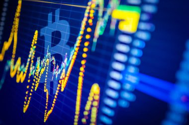 Karşılıklı kripto para birimi piyasasında veri analizi: sergilenen mumlar, çizelgeler ve diğer ticari analiz göstergeleri. Analitik fiyat değişikliği kripto para birimi BTC - Bitcoin / ABD Doları.