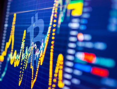 Karşılıklı kripto para birimi piyasasında veri analizi: sergilenen mumlar, çizelgeler ve diğer ticari analiz göstergeleri. Analitik fiyat değişikliği kripto para birimi BTC - Bitcoin / ABD Doları.