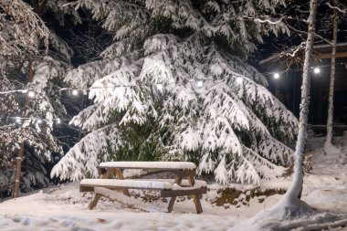 Büyüleyici manzara, kışın inanılmaz bir Noel havası yaratır. Büyük, kabarık bir ladin ağacı ve masalı bir bank, her şey yumuşak karla kaplı, ve çelenklerin parlak ışığıyla aydınlanıyor..