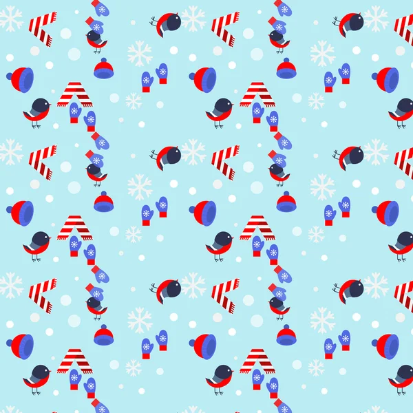 kuş, şapka, kar taneleri, eşarp, eldiven görüntü ile desen