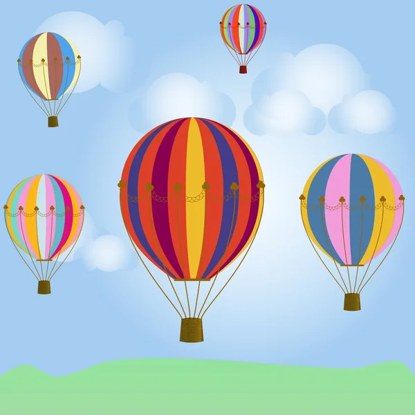 Färgglada ballonger i den blå himlen — Stockfoto