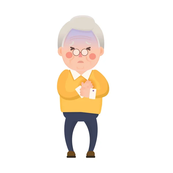 Old Man Chest Pain Cartoon Character — Stock Vector