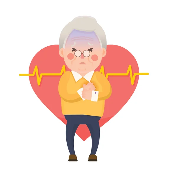 Old Man Heart Attack, Chest Pain Cartoon Character — Stock Vector