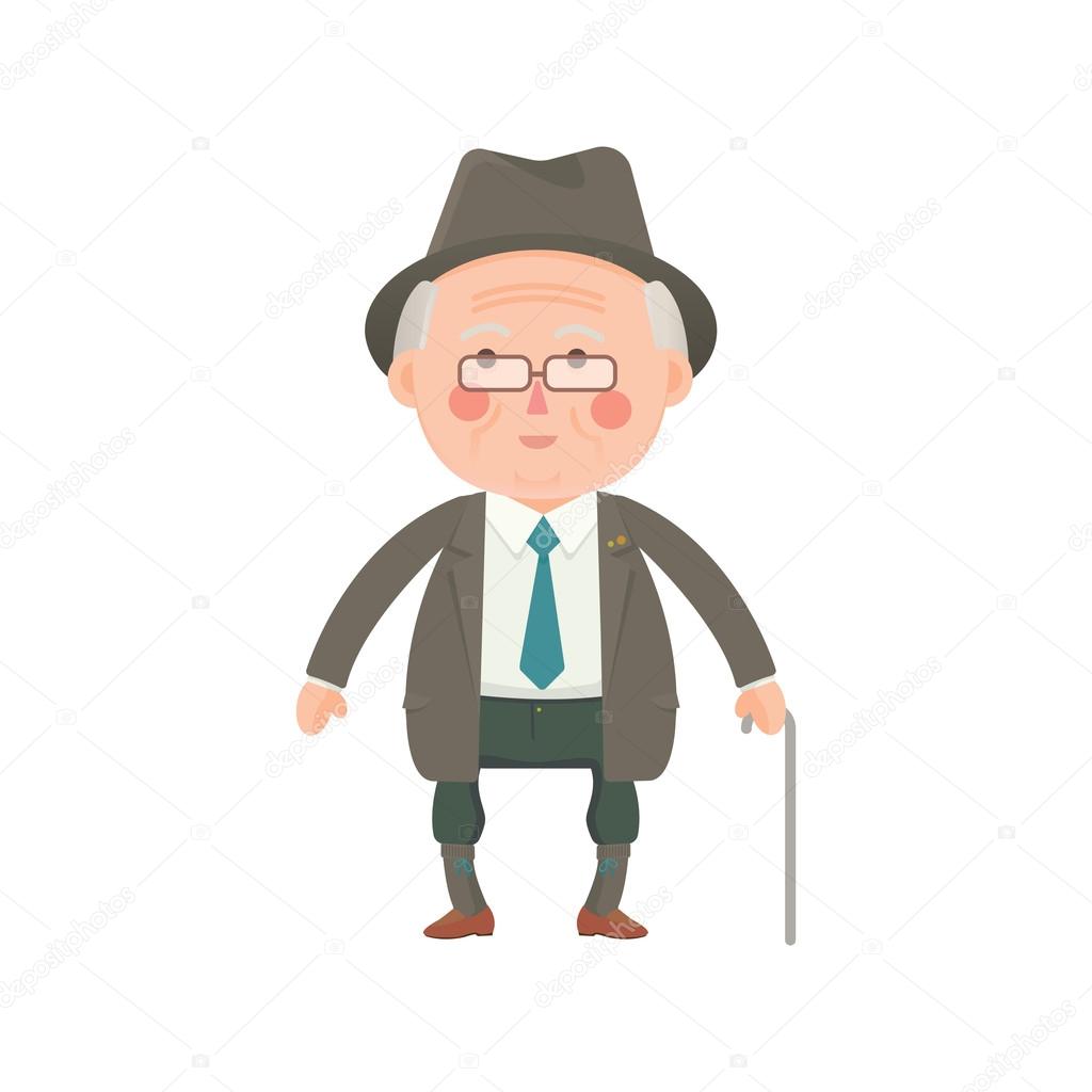 Senior Man in Suit with Walking Stick