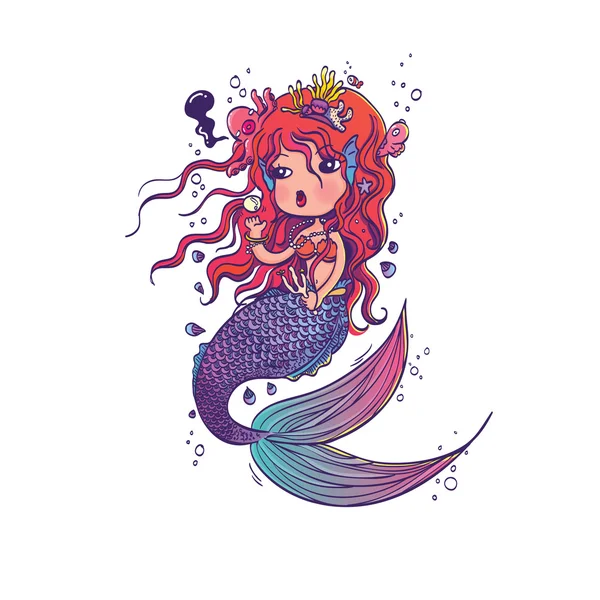 Deniz kızı deniz çizgi film karakteri altında doodle