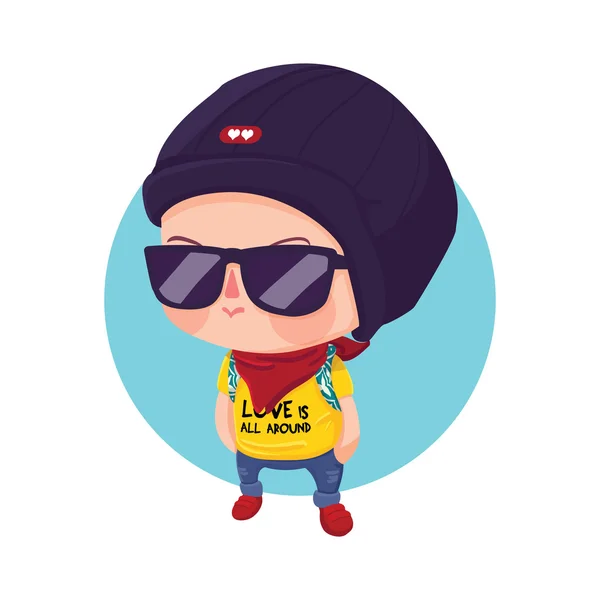 Hipster garçon personnage de bande dessinée — Image vectorielle