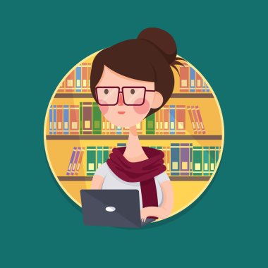 College Girl Student Studying in Library clipart