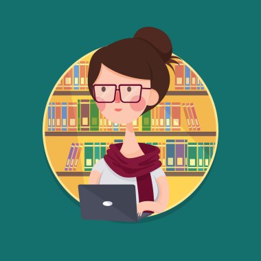 College Girl Student Studying in Library clipart