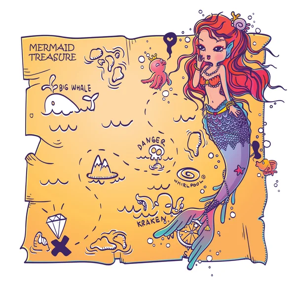 Un mapa de sirena y tesoro — Archivo Imágenes Vectoriales