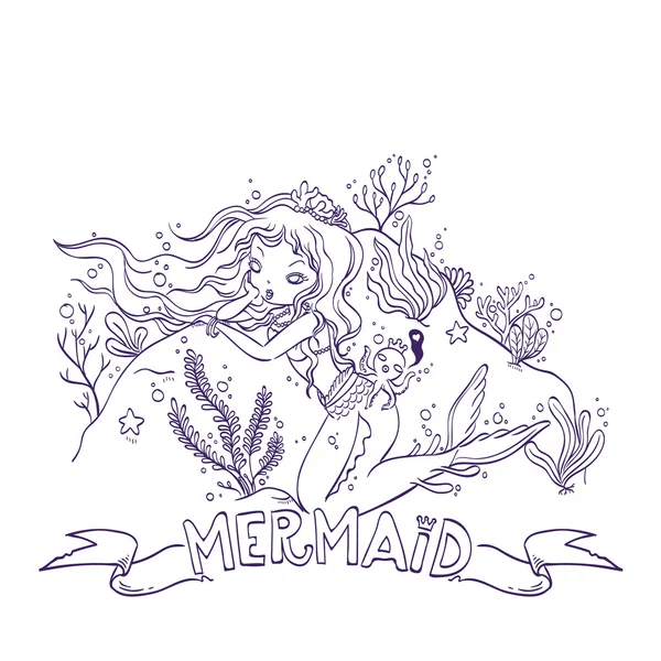 Little Mermaid For Coloring — Stock Vector