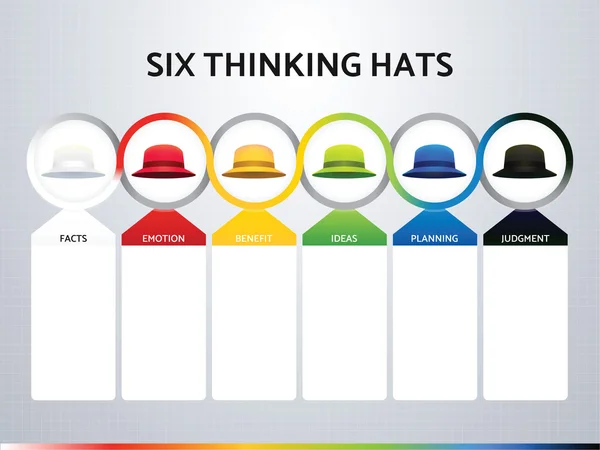 Six chapeaux de réflexion, concept de leadership d'entreprise — Image vectorielle