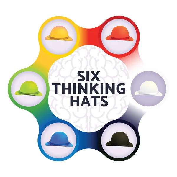 Seis sombreros de pensamiento, concepto de liderazgo empresarial — Vector de stock