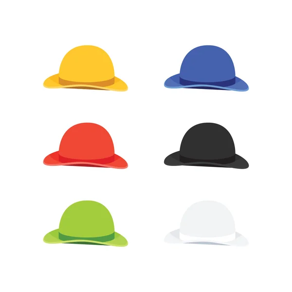 Chapeau six couleurs Bowler ou Derby, Style Plat — Image vectorielle