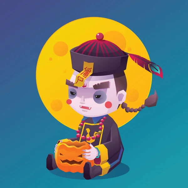 Vampire chinois fantôme sautillant pour Halloween — Image vectorielle