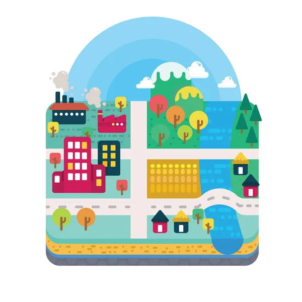 Estilo plano de la capa de paisaje de ciudad y naturaleza — Vector de stock