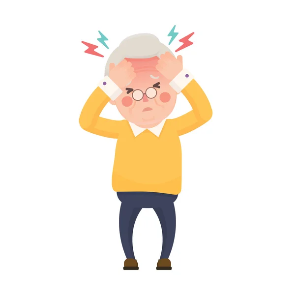 Kranker älterer Mann mit Kopfschmerzen und hohen Temperaturen — Stockvektor