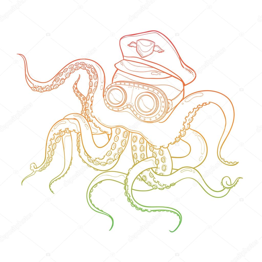 Octopus Wearing Captain Hat and Goggles