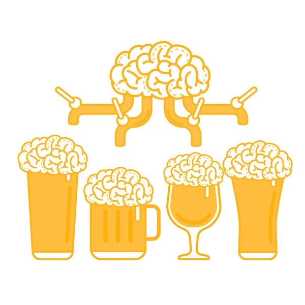 Grifo de cerveza cerebral y varios tipos de vidrio — Archivo Imágenes Vectoriales