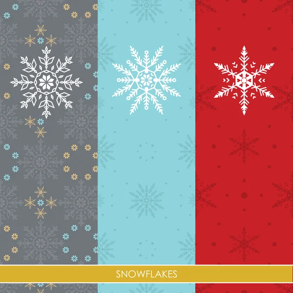 Copos de nieve conjunto de tres colores fondo — Vector de stock