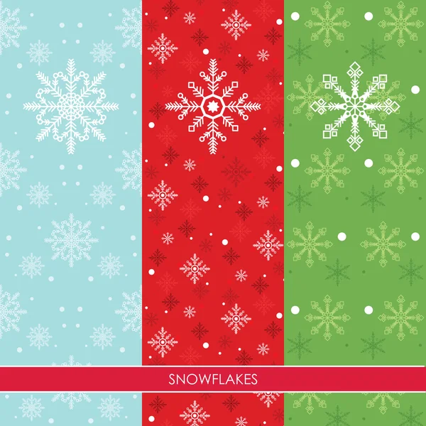 Copos de nieve conjunto de tres colores fondo — Vector de stock