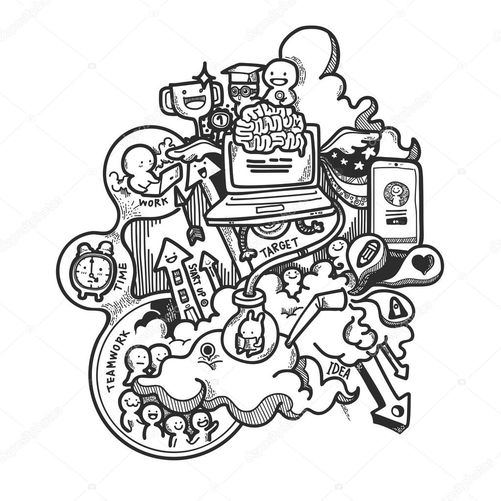 Start Up Concept Doodle Hand Drawn Vector Background
