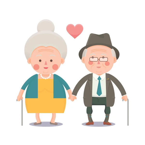 Heureux vieux couple tenant la main — Image vectorielle