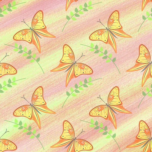Fondo dibujado con mariposa —  Fotos de Stock