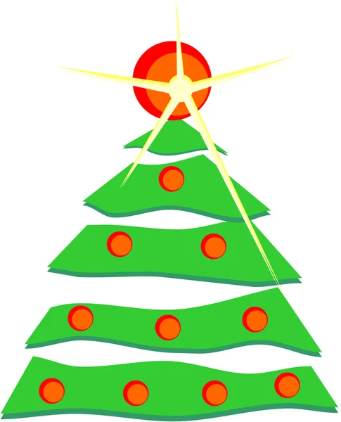 Weihnachtsbaum mit roten Kugeln geschmückt — Stockvektor