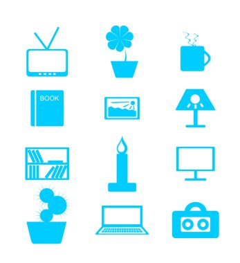 Bir tema üzerinde simgeler kümesi: ev, iç mekan, dekor