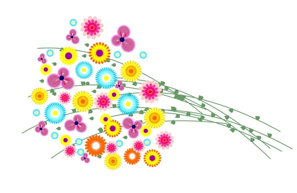 Ilustración vectorial. Ramo de flores silvestres de colores con hierba — Archivo Imágenes Vectoriales