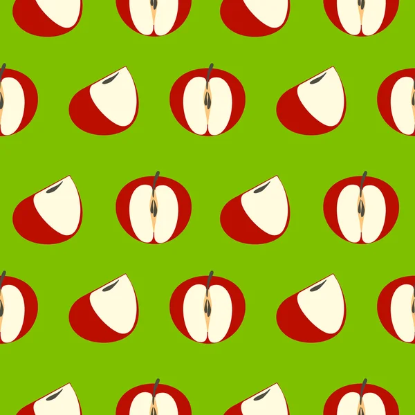 Безшовний векторний візерунок, зелений фон з червоними яблуками — стоковий вектор