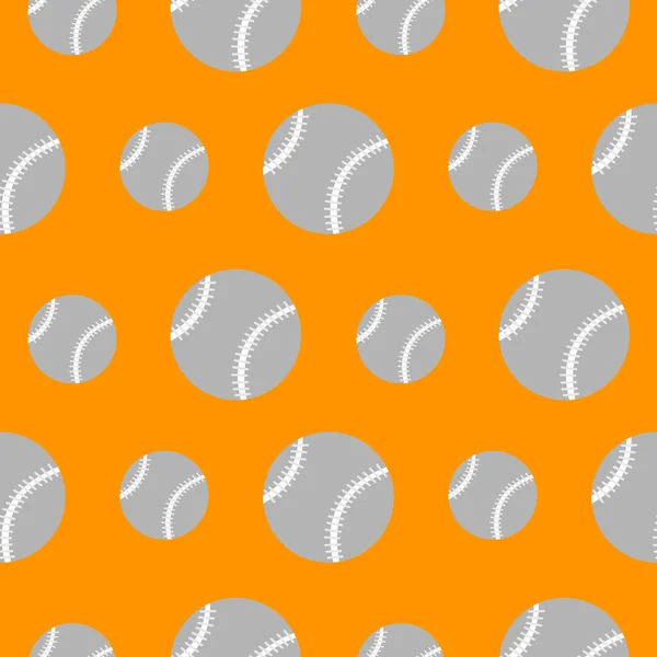 Nahtloses Vektormuster, oranger Hintergrund mit Baseballs — Stockvektor