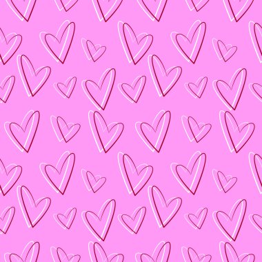 Seamless vector pattern, pink background with red and white hearts