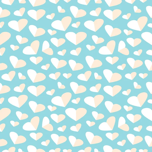 Seamless vector pattern, blue chaotic background with pink asymmetrical hearts — 스톡 벡터
