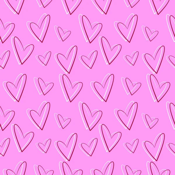 Seamless vector pattern, pink background with red and white hearts — Stock vektor