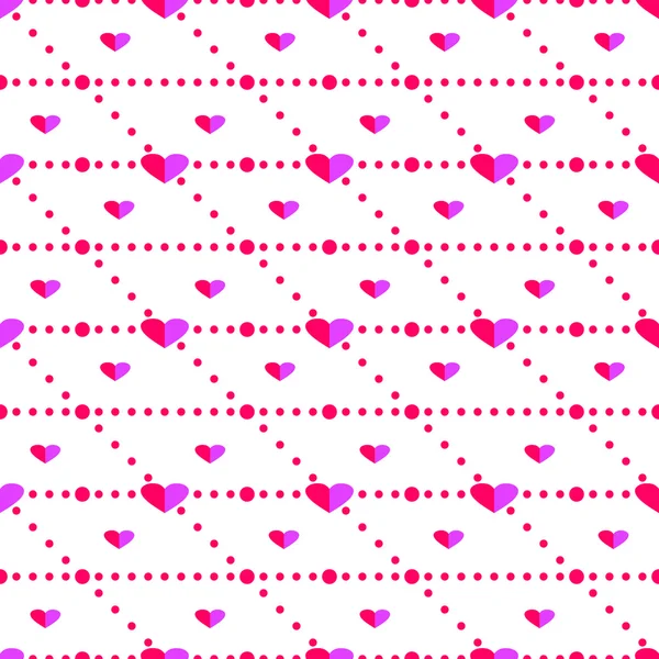 Seamless vector pattern, pink symmetrical geometric background with hearts — Stockvector