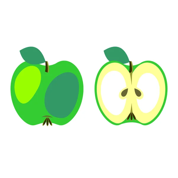 Vector fruits illustration. Detailed icon of apple, whole and half — Διανυσματικό Αρχείο