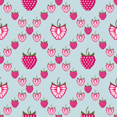 Sorunsuz meyve vektör desen, ahududu, bütün ve yarı parlak geometrik arka plan