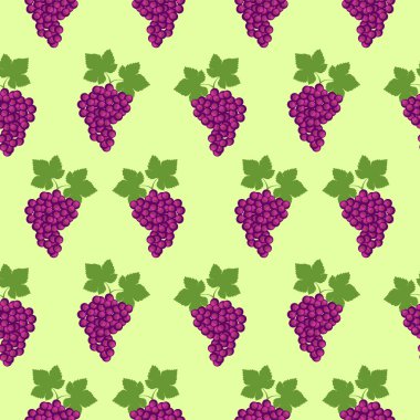 Sorunsuz meyve vektör desen, üzüm ve yaprakları parlak renk arka plan
