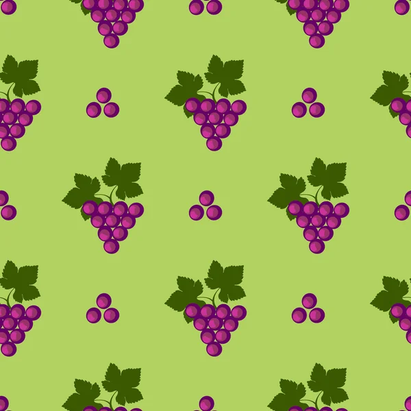 シームレスなフルーツ ベクトル パターン、ブドウの葉と明るい色の背景 — ストックベクタ