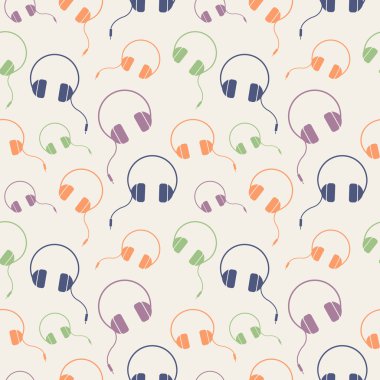 Kesintisiz müzik vektör desen, renkli kulaklık ile kaotik arka plan