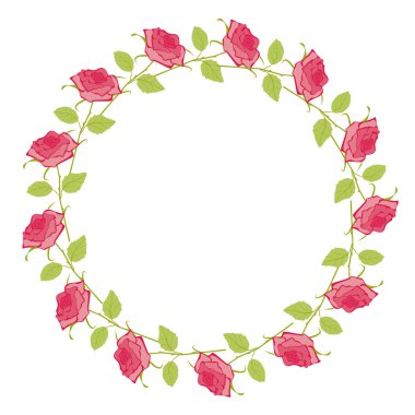 Çerçeve çiçek. Şirin gül çelenk düğün davetiyeleri ve doğum günü için mükemmel bir şekil kartları düzenlenmiş. Vektör tasarımı.