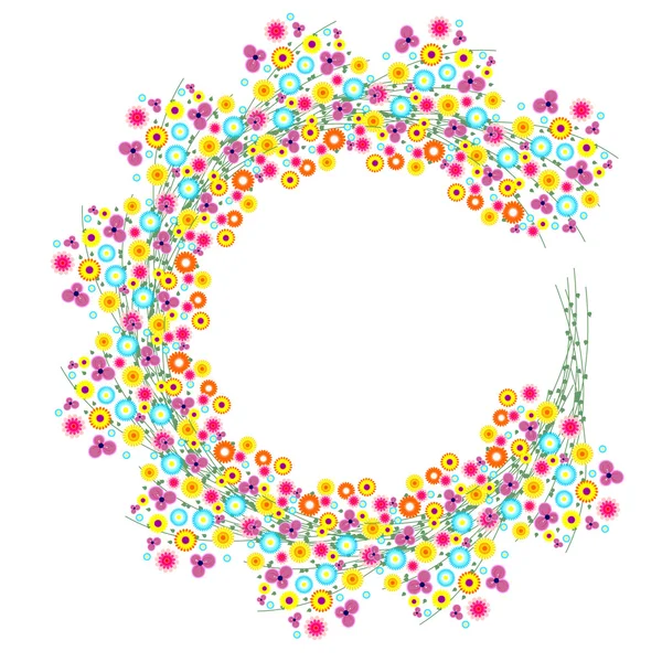 Marco floral. Flores coloridas dispuestas en forma de corona. Diseño vectorial — Archivo Imágenes Vectoriales