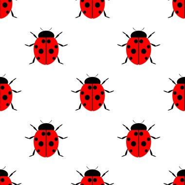 Seamless vector pattern with insects, symmetrical  laconic background with bright ladybugs, over white backdrop
