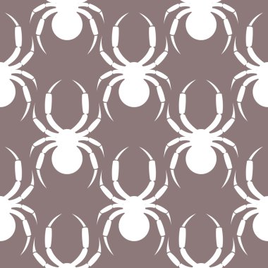 Sorunsuz vektör desenle böcekler, simetrik pastel arka plan beyaz örümcekler