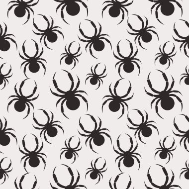 Sorunsuz vektör desenle böcekler, kaotik siyah ve beyaz arka plan ile siyah örümcekler