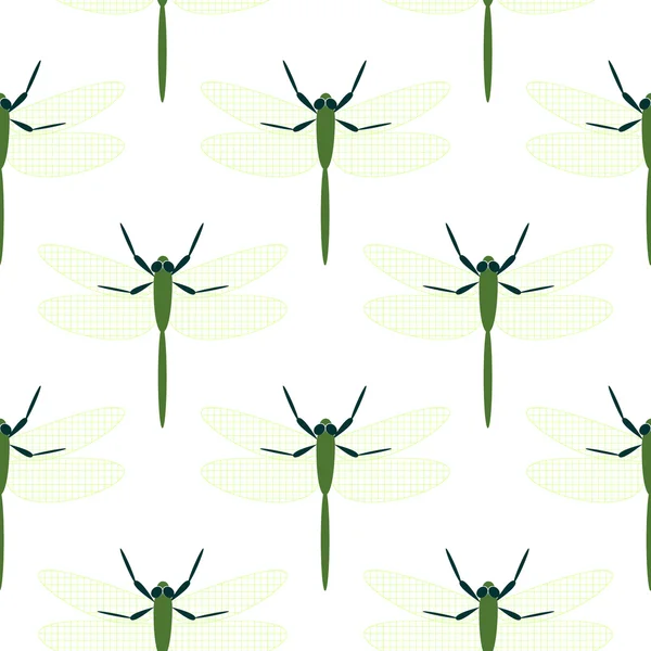 Seamless vector pattern with insects, symmetrical background with close-up dragonflies, over white backdrop — 图库矢量图片