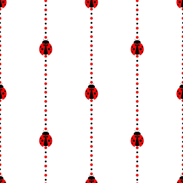 Seamless vector pattern with insects, symmetrical geometric background with bright little ladybugs